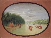 George Catlin Primitive Sailing by the Winnebago indians oil on canvas